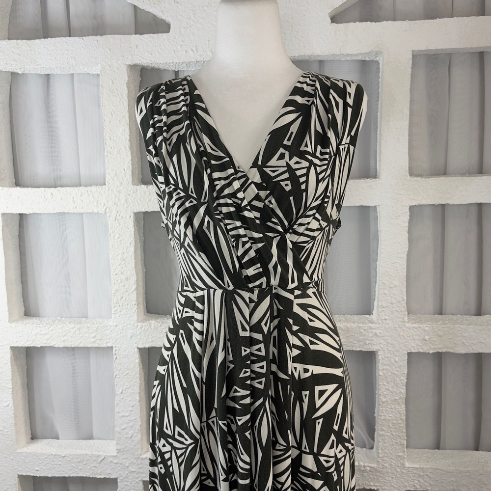 Mario Serrani Italy Green White Palm Geometric Maxi Dress Sleeveless L - Picture 3 of 10